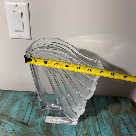 70s Art Deco Style Fluted Fan Shaped Heavy Crystal Vase French Art Vannes Style - Picture 3 of 13